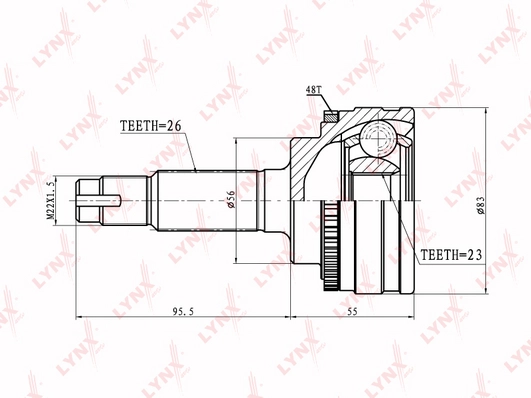 Co-7521a шрус наружный (z 26x23 abs 48) lynxauto LYNXAUTO CO-7521A