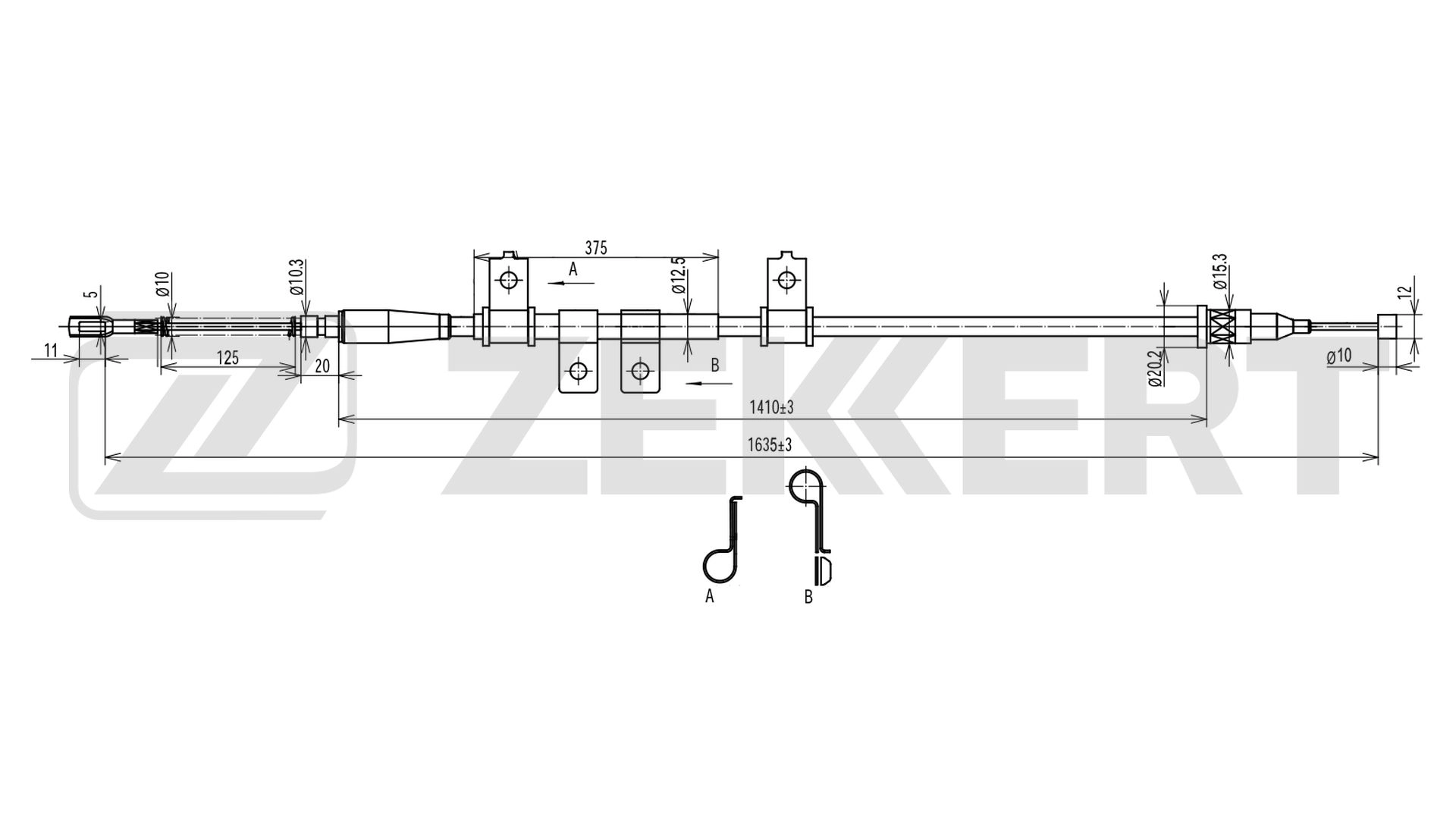 Трос стояночного тормоза левый daewoo lanos (klat) 01- ZEKKERT BZ-1038