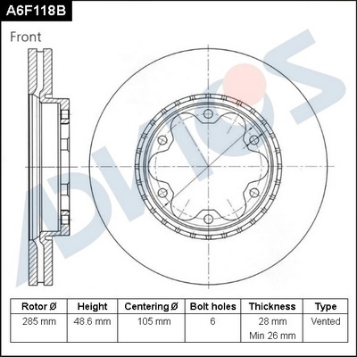 Диск тормозной ADVICS A6F118B
