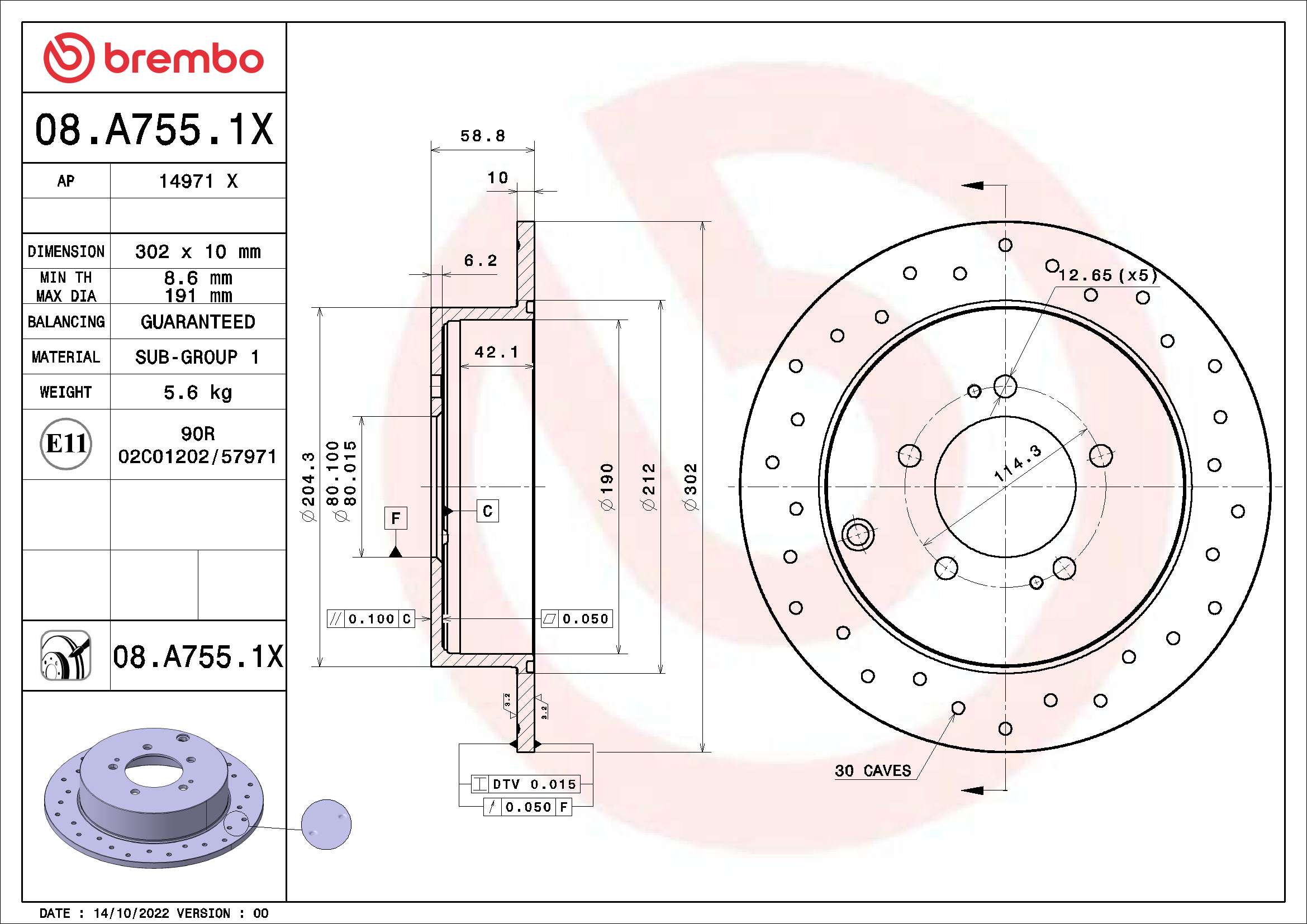 Тормозной диск BREMBO 08.A755.1X