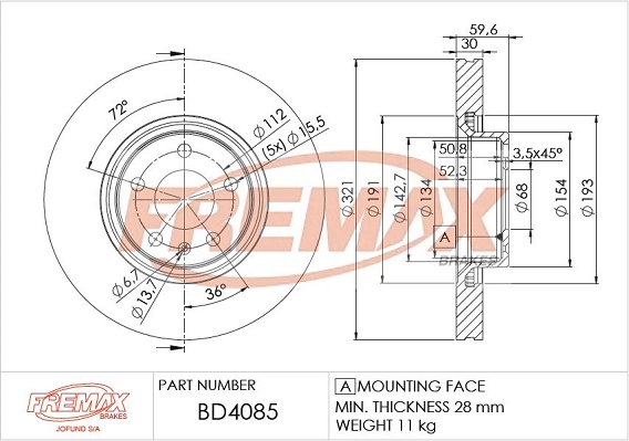 Диск тормозной передний vw audi a6 (04-)/a8 (03-) перед. d321 FREMAX BD-4085