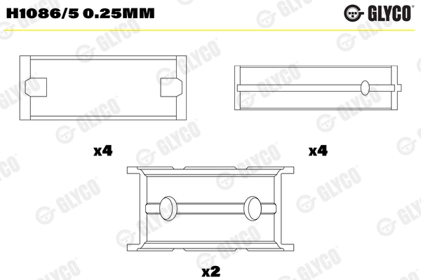 Подшипник коленвала GLYCO H1086/5 0.25MM