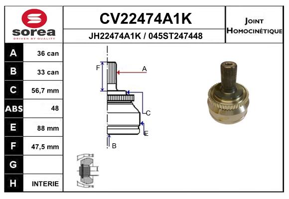 Шарнирный комплект приводного вала EAI CV22474A1K