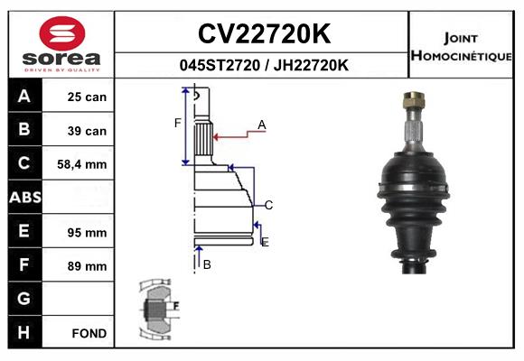Шрус наружный 25 x 39 EAI CV22720K