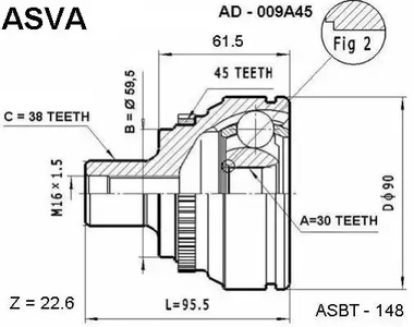 Шарнирный комплект приводной вал ASVA AD-009A45
