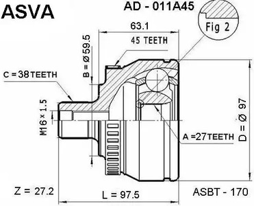 Шарнирный комплект приводной вал ASVA AD-011A45