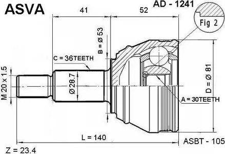Шарнирный комплект приводной вал ASVA AD-1241