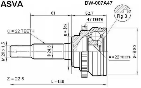 Шарнирный комплект приводной вал ASVA DW-007A47