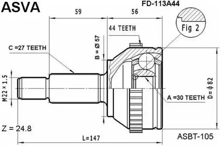 Шарнирный комплект приводной вал ASVA FD-113A44