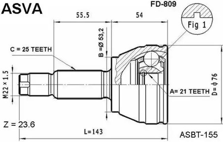 Шарнирный комплект приводной вал ASVA FD-809