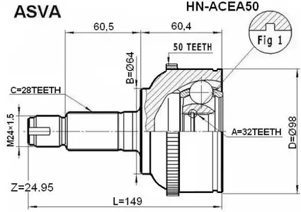 Шарнирный комплект приводной вал ASVA HN-ACEA50