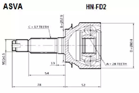 Шарнирный комплект приводной вал ASVA HN-FD2