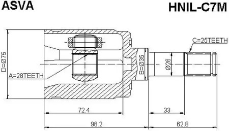 Шрус внутренний левый 28x35x25 ASVA HNIL-C7M