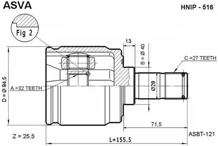 Шарнирный комплект приводной вал ASVA HNIP-516