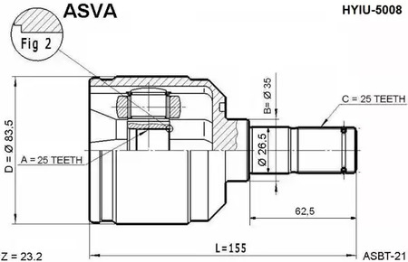Шарнирный комплект приводной вал ASVA HYIU-5008