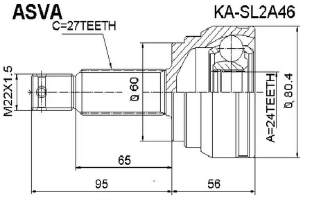 Шарнирный комплект приводной вал ASVA KA-SL2A46