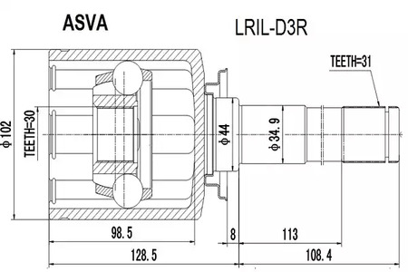 Шарнирный комплект приводной вал ASVA LRIL-D3R