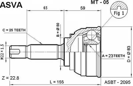 Шарнирный комплект приводной вал ASVA MT-05