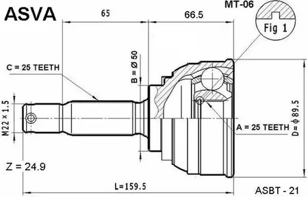 Шарнирный комплект приводной вал ASVA MT-06