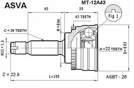 Шарнирный комплект приводной вал ASVA MT-12A43