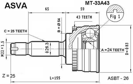 Шарнирный комплект приводной вал ASVA MT-33A43