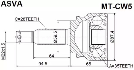 Шарнирный комплект приводной вал ASVA MT-CW5