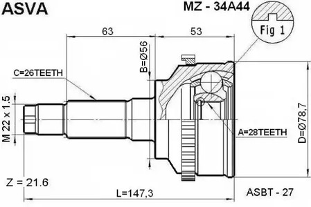 Шарнирный комплект приводной вал ASVA MZ-34A44