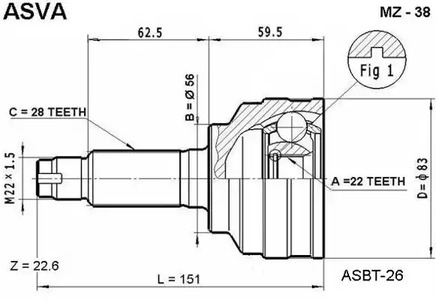 Шарнирный комплект приводной вал ASVA MZ-38