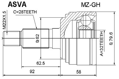 Шарнирный комплект приводной вал ASVA MZ-GH