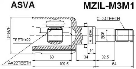 Шарнирный комплект приводной вал ASVA MZIL-M3M1