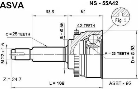 Шарнирный комплект приводной вал ASVA NS-55A42