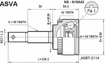 Шарнирный комплект приводной вал ASVA NS-N16A42