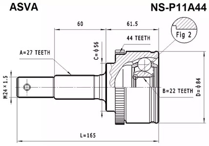 Шарнирный комплект приводной вал ASVA NS-P11A44