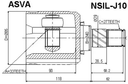 Шарнирный комплект приводной вал ASVA NSIL-J10