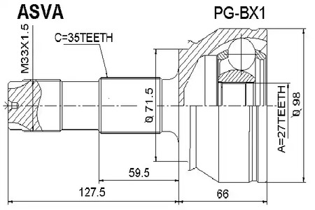 Шарнирный комплект приводной вал ASVA PG-BX1