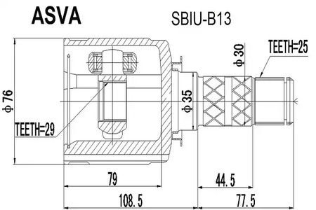 Шарнирный комплект приводной вал ASVA SBIU-B13