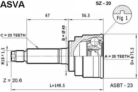 Шарнирный комплект приводного вала ASVA SZ-20