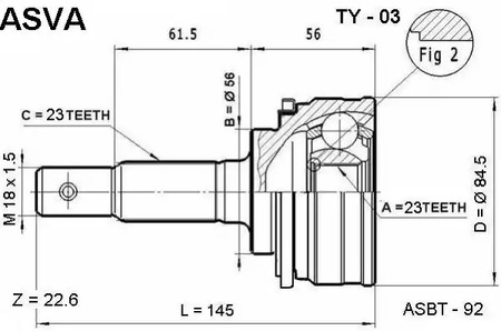 Шарнирный комплект приводной вал ASVA TY-03