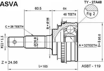 Шарнирный комплект приводной вал ASVA TY-27A48