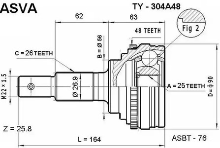 Шарнирный комплект приводной вал ASVA TY-304A48