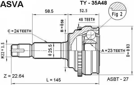 Шарнирный комплект приводной вал ASVA TY-35A48
