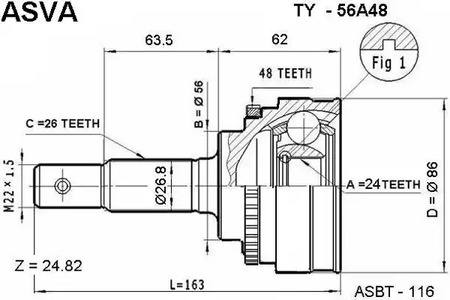 Шарнирный комплект приводной вал ASVA TY-56A48