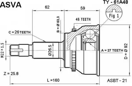 Шарнирный комплект приводной вал ASVA TY-61A48