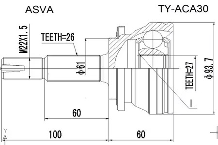 Шарнирный комплект приводной вал ASVA TY-ACA30
