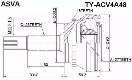 Шарнирный комплект приводной вал ASVA TY-ACV4A48