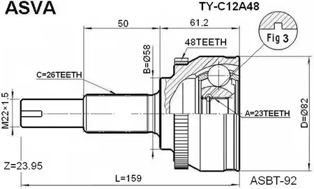 Шарнирный комплект приводной вал ASVA TY-C12A48