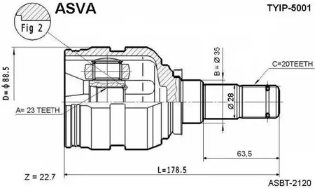 Шарнирный комплект приводной вал ASVA TYIP-5001