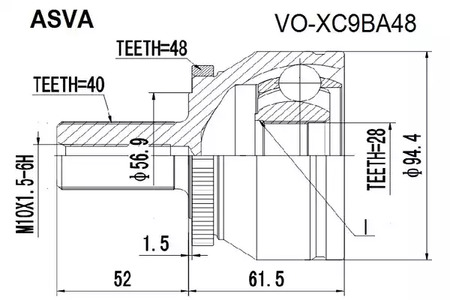 Шарнирный комплект приводной вал ASVA VO-XC9BA48
