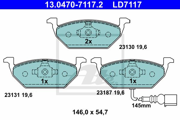 Комплект тормозных колодок дискового тормоза ATE 13.0470-7117.2