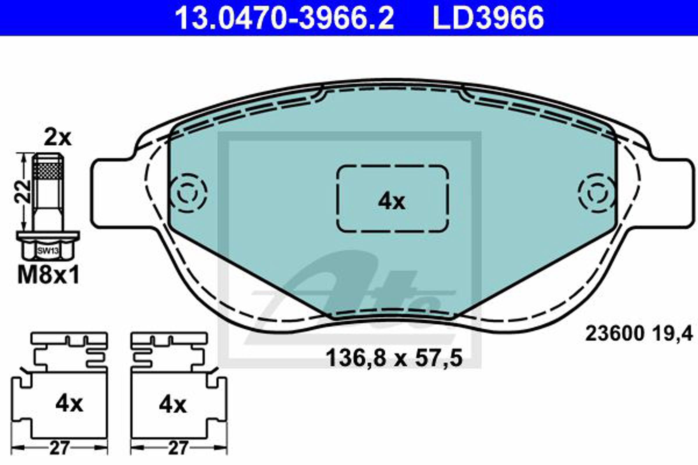 Колодки тормозные дисковые ATE 13.0470-3966.2